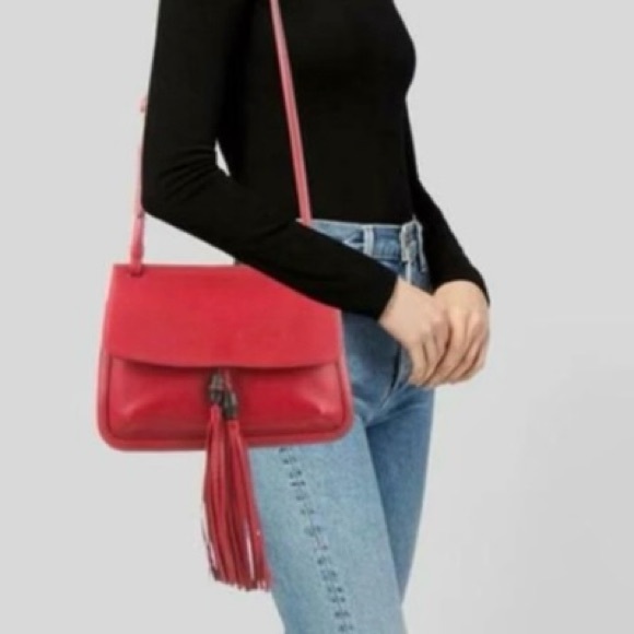 GUCCI Bamboo Daily Leather Flap Shoulder Bag- Orange - Picture 13 of 13